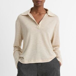 Vince Wool Relaxed Long-Sleeve Polo Shirt size Small